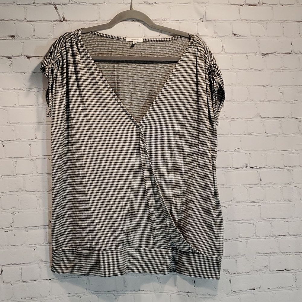 Maurices black and white gingham plaid wrap look top